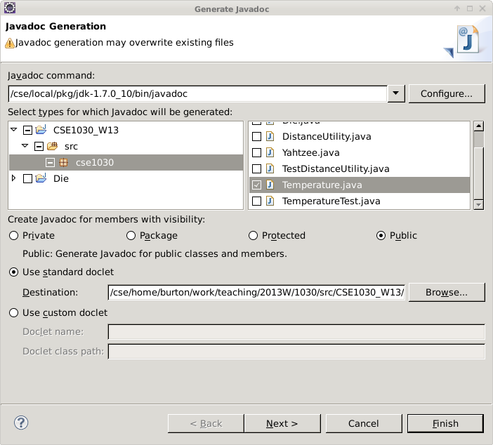 Javadoc dialog window