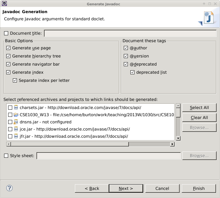 Javadoc dialog window