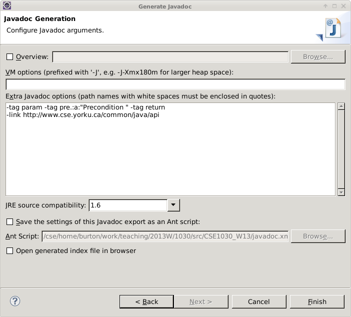 Javadoc dialog window