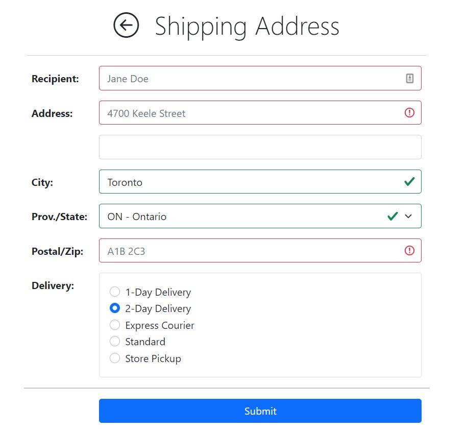 The Ship-To View, Form Validation